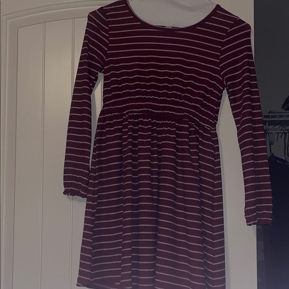 Derek Heart Maroon and White Striped Kids Dress 10/12 - Picture 3 of 6